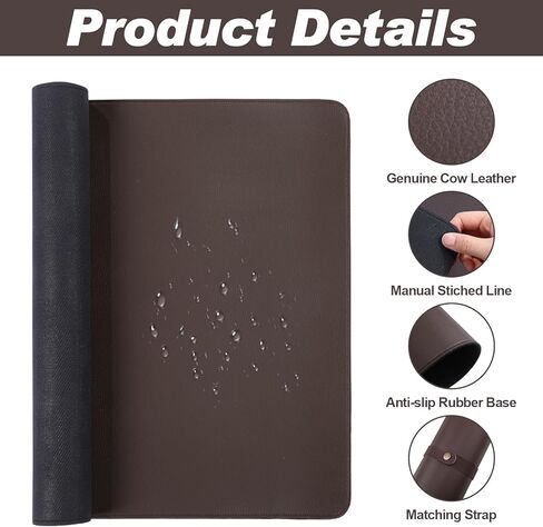 Tegeme Leather Desk Mat Large Desk Pad 35.4 x 15.7 Inch Non Slip Table Protector with Stitched Edges and Rubber Base Dark Brown Stylish Workspace Accessory Laptop Mat Smooth Writing for Home Office in Saudi Arabia