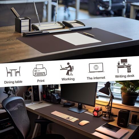 Tegeme Leather Desk Mat Large Desk Pad 35.4 x 15.7 Inch Non Slip Table Protector with Stitched Edges and Rubber Base Dark Brown Stylish Workspace Accessory Laptop Mat Smooth Writing for Home Office in Saudi Arabia