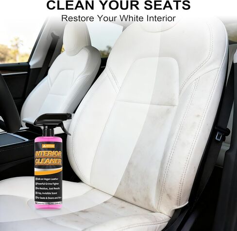 منظف ​​داخلي وبخاخ للعناية بالمقاعد لسيارة تيسلا - مزيل البقع آمن على الجلد النباتي باللونين الأبيض والأسود، ووحدة التحكم ولوحة القيادة، وينعش المقاعد - متوافق مع موديلات 3، وY، وS، وX، وإكسسوارات Cybertruck 2025/2026 in Kuwait