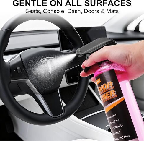 منظف ​​داخلي وبخاخ للعناية بالمقاعد لسيارة تيسلا - مزيل البقع آمن على الجلد النباتي باللونين الأبيض والأسود، ووحدة التحكم ولوحة القيادة، وينعش المقاعد - متوافق مع موديلات 3، وY، وS، وX، وإكسسوارات Cybertruck 2025/2026 in Kuwait