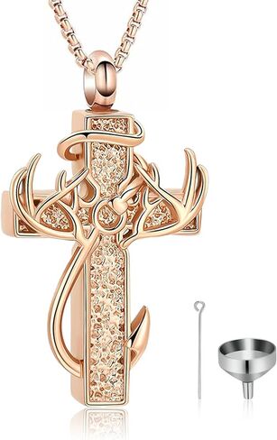 الصليب جرة قلادة ل رماد الغزلان قرن الوعل هوك مجوهرات جنائزية صيد السمك التذكاري تذكار جرة قلادة حامل الرماد للنساء الرجال in Saudi Arabia
