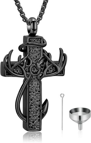 Cross Urn Necklace for Ashes Deer Antler Hook Cremation Jewelry Fishhook Memorial Keepsake Urn Pendant Ashes Holder for Women Men in Saudi Arabia