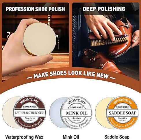 12 PCS Leather Care Kit - Horsehair Brushes,Saddle Soap,Waterproofing Wax,Mink Oil ,Polishing Cloth,Microfiber cloth,Boot Shoe Shine Cleaning Kit Gift for Men Cowboy Husband Dad birthdays Festive in Saudi Arabia