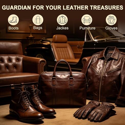 Leather Care Kit - Leather Polish, Cleaning & Conditioning Kit with 100g Saddle Soap & 100g Leather Oil, 2 Horsehair Brushes, Cloth, Sponge - Leather Boot Care Kit Gift for Men & Women in Saudi Arabia