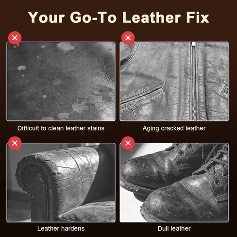 Leather Care Kit - Leather Polish, Cleaning & Conditioning Kit with 100g Saddle Soap & 100g Leather Oil, 2 Horsehair Brushes, Cloth, Sponge - Leather Boot Care Kit Gift for Men & Women in Saudi Arabia