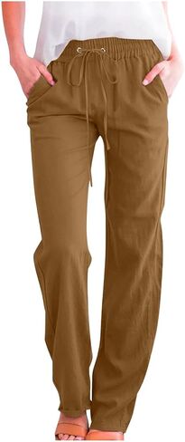 Linen Pants Women Spring Summer Dressy Casual High Waisted Drawstring Pant Cotton Straight Leg Lounge Trousers in Saudi Arabia