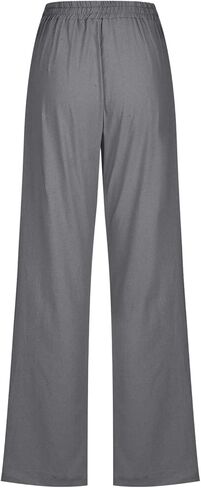 Linen Pants Women Spring Summer Dressy Casual High Waisted Drawstring Pant Cotton Straight Leg Lounge Trousers in Saudi Arabia