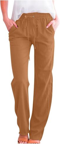 Linen Pants Women Spring Summer Dressy Casual High Waisted Drawstring Pant Cotton Straight Leg Lounge Trousers in Saudi Arabia