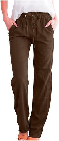 Linen Pants Women Spring Summer Dressy Casual High Waisted Drawstring Pant Cotton Straight Leg Lounge Trousers in Saudi Arabia