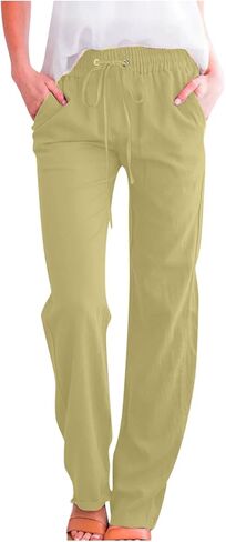 Linen Pants Women Spring Summer Dressy Casual High Waisted Drawstring Pant Cotton Straight Leg Lounge Trousers in Saudi Arabia