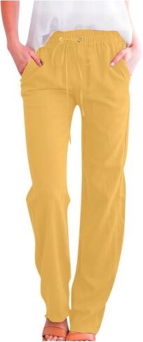 Linen Pants Women Spring Summer Dressy Casual High Waisted Drawstring Pant Cotton Straight Leg Lounge Trousers in Saudi Arabia