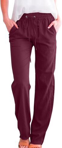 Linen Pants Women Spring Summer Dressy Casual High Waisted Drawstring Pant Cotton Straight Leg Lounge Trousers in Saudi Arabia