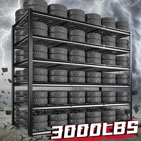 رفوف المرآب REIBII 60 بوصة، وحدات رفوف معدنية 3000 رطل، أرفف تخزين 6 طبقات، رفوف شديدة التحمل قابلة للتعديل ورف تخزين للمستودع، مخزن المؤن، الطابق السفلي، 60 بوصة عرض × 84 بوصة ارتفاع × 24 بوصة عمق in Kuwait