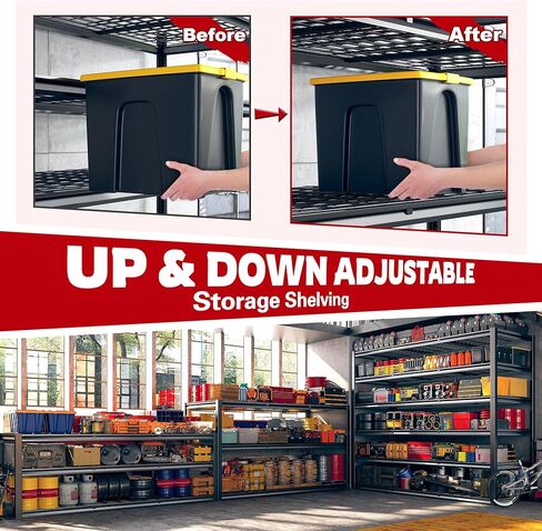 رفوف المرآب REIBII 60 بوصة، وحدات رفوف معدنية 3000 رطل، أرفف تخزين 6 طبقات، رفوف شديدة التحمل قابلة للتعديل ورف تخزين للمستودع، مخزن المؤن، الطابق السفلي، 60 بوصة عرض × 84 بوصة ارتفاع × 24 بوصة عمق in Kuwait