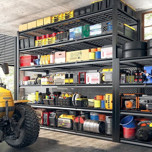 رفوف المرآب REIBII 60 بوصة، وحدات رفوف معدنية 3000 رطل، أرفف تخزين 6 طبقات، رفوف شديدة التحمل قابلة للتعديل ورف تخزين للمستودع، مخزن المؤن، الطابق السفلي، 60 بوصة عرض × 84 بوصة ارتفاع × 24 بوصة عمق in Kuwait