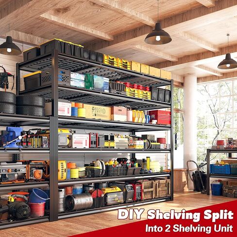 رفوف المرآب REIBII 60 بوصة، وحدات رفوف معدنية 3000 رطل، أرفف تخزين 6 طبقات، رفوف شديدة التحمل قابلة للتعديل ورف تخزين للمستودع، مخزن المؤن، الطابق السفلي، 60 بوصة عرض × 84 بوصة ارتفاع × 24 بوصة عمق in Kuwait