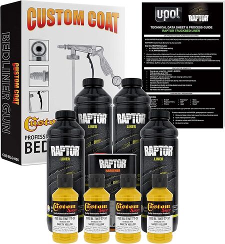 Custom Shop Safety Yellow Urethane Spray-On Truck Bed Liner Kit and Custom Coat Spray Gun with Regulator, 4 Liters in Saudi Arabia