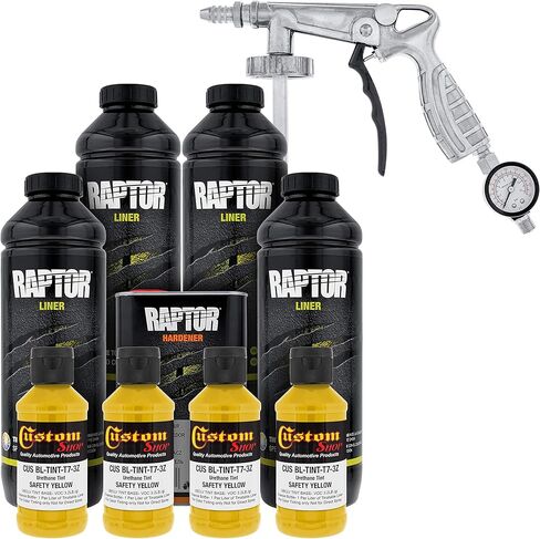 Custom Shop Safety Yellow Urethane Spray-On Truck Bed Liner Kit and Custom Coat Spray Gun with Regulator, 4 Liters in Saudi Arabia