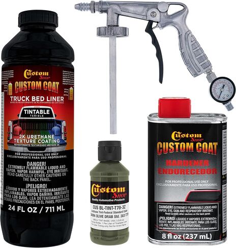 Custom Coat Federal Standard Color # 34094 Olive Drab T70 Urethane Spray-On Truck Bed Liner, 1 Quart Kit with Spray Gun and Regulator - Durable Textured Protective Coating - Easy Mix Car Auto in Saudi Arabia