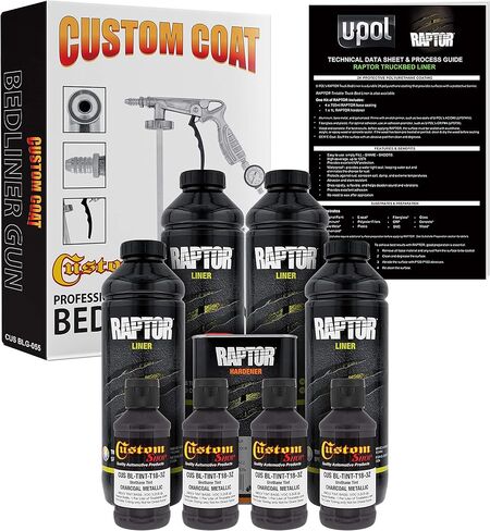 طقم بطانة سرير الشاحنة من مادة اليوريثان المعدنية الفحمية من متجر مخصص ومسدس رش معطف مخصص مع منظم، 4 لتر in Saudi Arabia