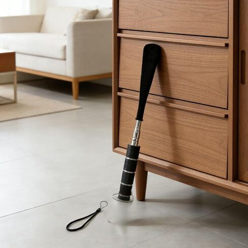 Telescoping Long Shoe Horn,1-Piece Extendable Design with Non-Slip Grip and Carry Strap for Easy Shoe Wear in Black in Saudi Arabia