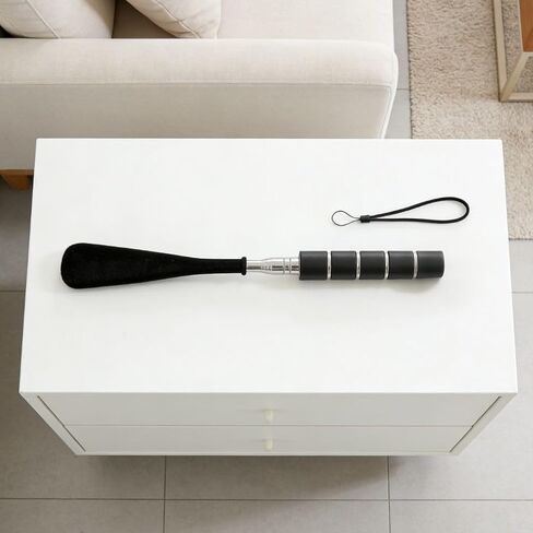 Telescoping Long Shoe Horn,1-Piece Extendable Design with Non-Slip Grip and Carry Strap for Easy Shoe Wear in Black in Saudi Arabia