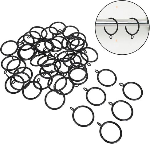 PRETYZOOM 44pcs Black Iron Curtain Rod Rings with Eyelets for 1.5 Inch Inner Diameter Rods, Smooth Sliding Drapery Rings for Window Curtains and Home Décor in Saudi Arabia