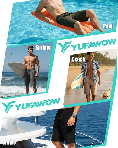 سراويل سباحة للرجال مقاس 11 بوصة من Yufawow مع بطانة شبكية سريعة الجفاف ومسامية للصيف والشاطئ والحديقة المائية والجري في صالة الألعاب الرياضية in Kuwait