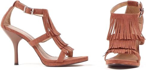 Brown Fringe High Heel Adult Shoes, 8 in Saudi Arabia