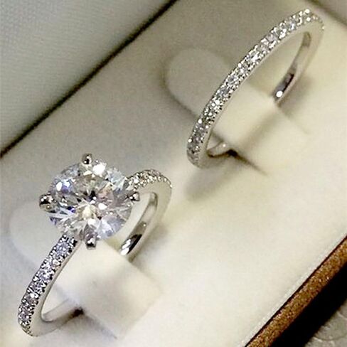 2Pcs White Gold Plated White Cubic Zirconia Engagement Rings Wedding Bridal Band Promise Rings Evening Parties Anniversary Valentine's Day Gifts Eternity Bands for Women in Saudi Arabia