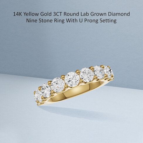 Diamond2Deal 1/2 Carat to 3 Carat Round Shape Lab Grown Diamond Nine Stone Wedding Band Ring | 14k White or Yellow Gold U Prong Setting Nine Stone Band Ring | D-E Color and VS Clarity in Saudi Arabia