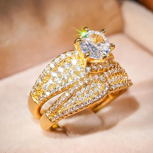 2pcs/set Luxury Stacking Rings 6-Claw Round Zirconia Engagement Ring for Women Proposal Anniversary Wedding Jewelry in Saudi Arabia