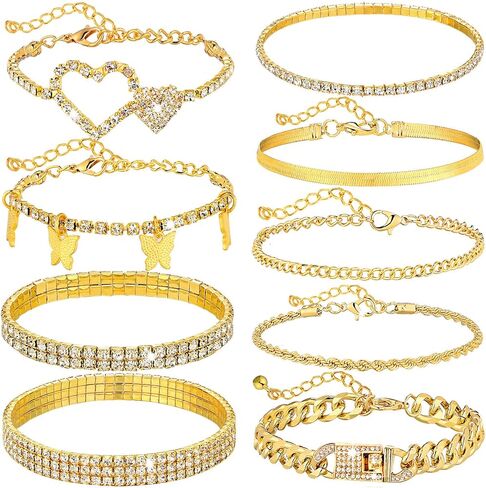 Junkin 9 قطع أساور الكاحل للنساء الفضة حجر الراين الفراشة القلب خلخال الكوبي الارتباط الخلخال مجموعة الصيف الشاطئ الطبقات مضفر سلسلة خلخال سحر سلسلة القدم للنساء الفتيات هدية in Kuwait