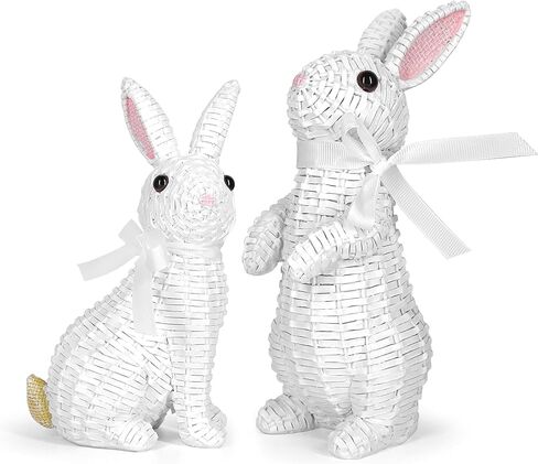 Rattan Effect Resin Bunny Easter Decor,Table Rabbit Easter Decorations,Spring Bunnies Decoration Statue Figurine for Home Farmhouse (Brown, Small-Pair) in Kuwait
