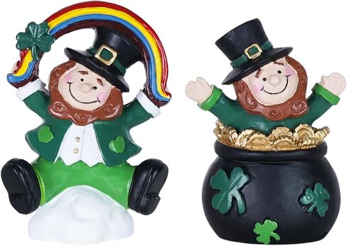 MEETYAMOR زينة يوم القديس باتريك، قطعتان من تمثال الجني الأيرلندي لديكور يوم القديس باتريك، وعاء شامروك قوس قزح من التماثيل الذهبية تقف لرف طاولة المنزل، ديكورات يوم القديس باتريك in Kuwait