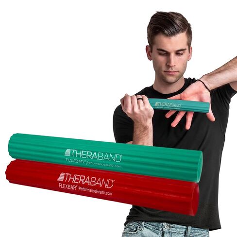 THERABAND FlexBar، شريط علاج مرفق التنس، يخفف آلام التهاب الأوتار ويحسن قوة القبضة، شريط مقاومة لمرفق لاعبي الغولف والتهاب الأوتار، متوسط ​​ثقيل، 2 حزمة، أخضر / أزرق in Saudi Arabia