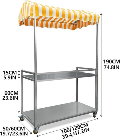 عربة خدمة المرافق مع مظلة، مناسبة للبيع، عربة بيع الطعام المتنقلة المصنوعة من الفولاذ المقاوم للصدأ، والأحداث والعروض (برتقالي، 100 سم/39.4 بوصة) in Kuwait