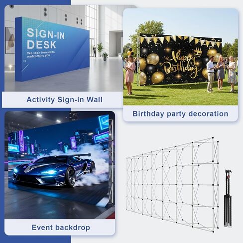 10x10/15/17 FT Portable Up Display Stand with Carrying Bag Tension Fabric Backdrop Booth Frame for Business Shopping Malls Campuses Weddings (03) in Kuwait