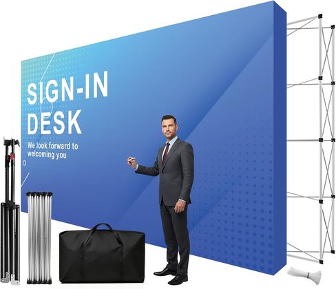 10x10/15/17 FT Up Display Stand Portable Tension Fabric Backdrop Booth Frame with Carrying Bag Collapsible Stand Only for Wedding Exhibition Events (03) in Kuwait