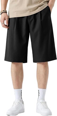 JMIERR Mens Baggy Dress Shorts Pleated Wide Leg Loose Fit Flat Front Elastic Waist Business Shorts in Saudi Arabia