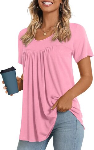 LONGYUAN Womens Tunic Tops 2026 Short Sleeve Shirts Summer Casual Tee Comfy Blouses S-4XL in Saudi Arabia