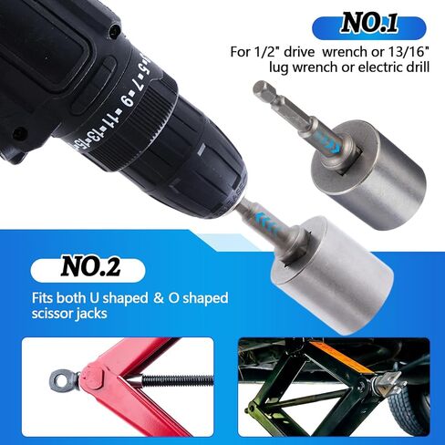 3 Pcs Scissor Jack Adapters Tool Heavy-Duty Universal Jack Socket Adapter for Hand Drill Scissor Car Jacks with a 1/2 in Socket Adapter Bit for 1/2 in Impact Wrench or 13/16 in Lug Wrench in Saudi Arabia