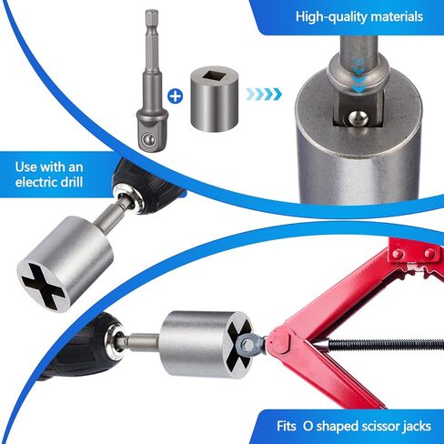 3 Pcs Scissor Jack Adapters Tool Heavy-Duty Universal Jack Socket Adapter for Hand Drill Scissor Car Jacks with a 1/2 in Socket Adapter Bit for 1/2 in Impact Wrench or 13/16 in Lug Wrench in Saudi Arabia