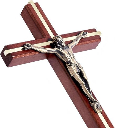 صليب SISSIDA للجدار، صلبان خشبية كاثوليكية مصنوعة يدويًا لتزيين الحائط، 10 بوصة، بني + ذهبي in Kuwait