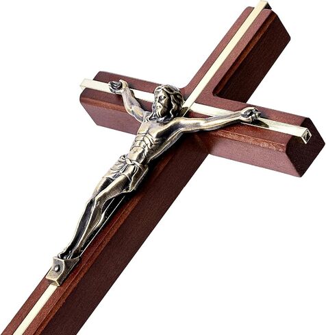 صليب SISSIDA للجدار، صلبان خشبية كاثوليكية مصنوعة يدويًا لتزيين الحائط، 10 بوصة، بني + ذهبي in Kuwait