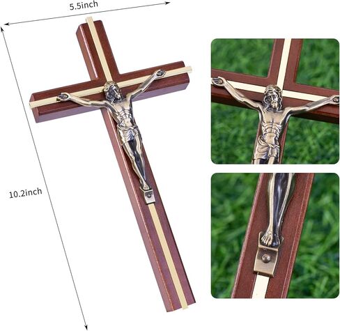 صليب SISSIDA للجدار، صلبان خشبية كاثوليكية مصنوعة يدويًا لتزيين الحائط، 10 بوصة، بني + ذهبي in Kuwait
