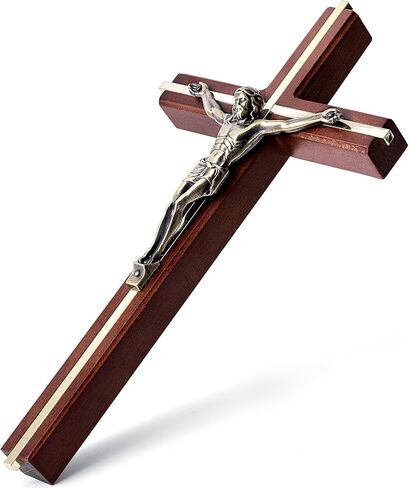 صليب SISSIDA للجدار، صلبان خشبية كاثوليكية مصنوعة يدويًا لتزيين الحائط، 10 بوصة، بني + ذهبي in Kuwait