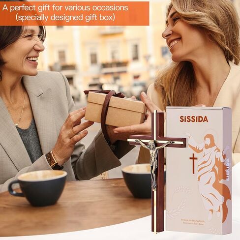 صليب SISSIDA للجدار، صلبان خشبية كاثوليكية مصنوعة يدويًا لتزيين الحائط، 10 بوصة، بني + ذهبي in Kuwait