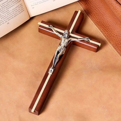 صليب SISSIDA للجدار، صلبان خشبية كاثوليكية مصنوعة يدويًا لتزيين الحائط، 10 بوصة، بني + ذهبي in Kuwait