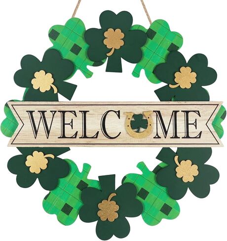 St Patricks Day Decorations, DEWBIN Shamrock Wood Welcome Sign St Patricks Day Door Decor for The Home, Happy St.Patrick's Day Sign Saint Patricks Day Decorations for Front, Porch, Door, Wall in Kuwait